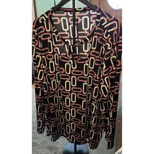 Womens pullover top, CATO 26/28 black, multi-color hi-low 3 Keyhole